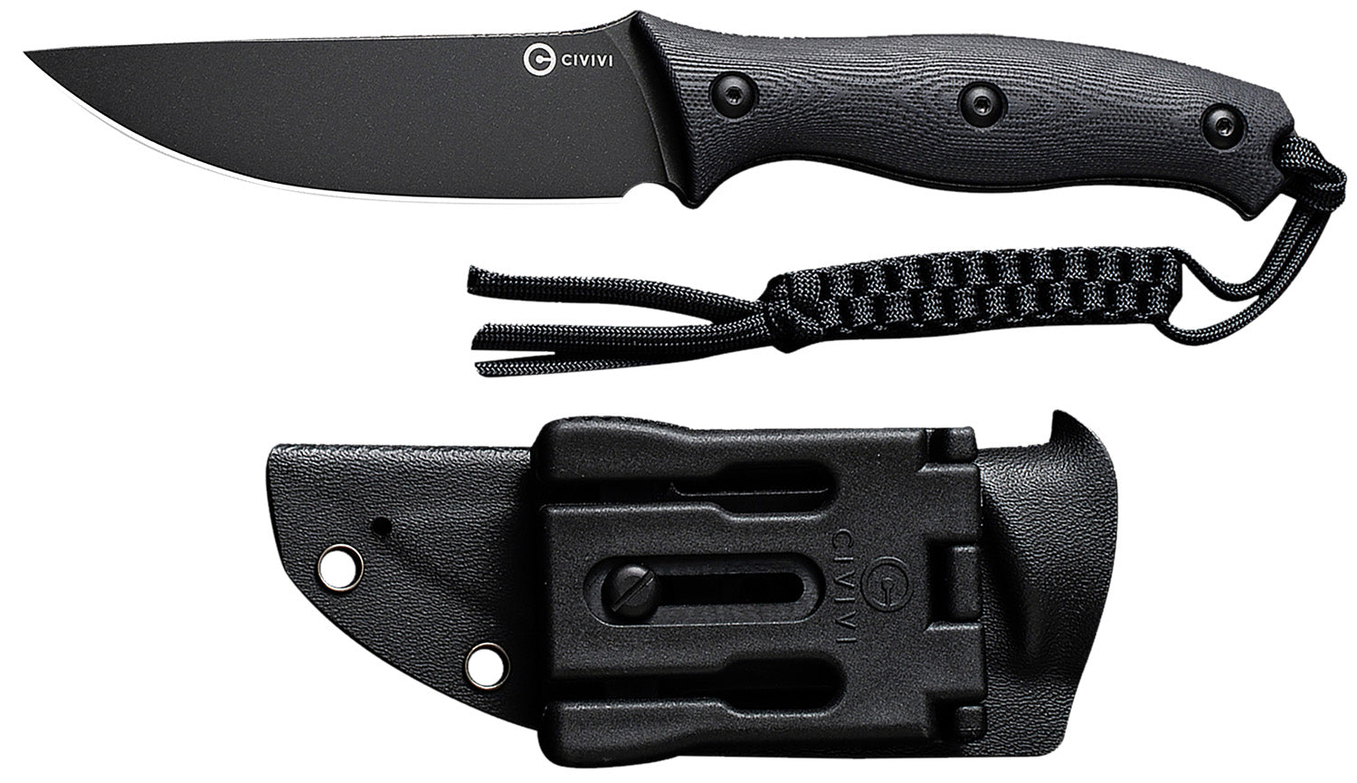 Civivi Stormridge C23041-1 3.92" Fixed Blade Knife, Black Stonewashed Nitro-V Steel, Black Textured G10 Handle w/ Kydex Sheath