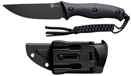 Civivi Stormridge C23041-1 3.92" Fixed Blade Knife, Black Stonewashed Nitro-V Steel, Black Textured G10 Handle w/ Kydex Sheath