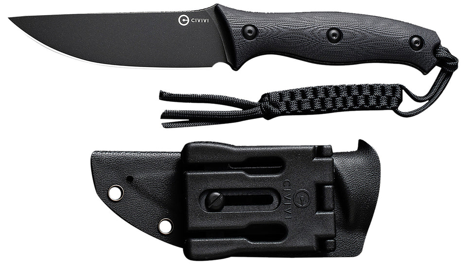 Civivi Stormridge C23041-1 3.92" Fixed Blade Knife, Black Stonewashed Nitro-V Steel, Black Textured G10 Handle w/ Kydex Sheath