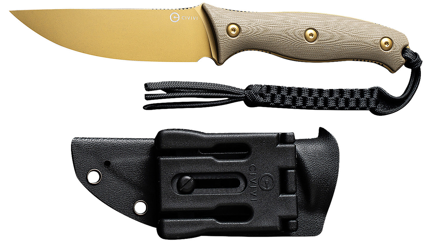 Civivi Stormridge C23041-2 3.92" Fixed Blade Knife, Desert Tan Stonewashed Nitro-V Steel, Tan Textured G10 Handle w/ Kydex Sheath