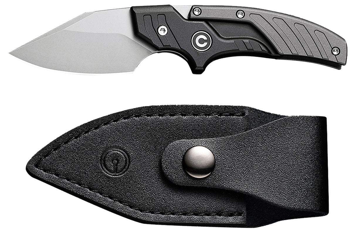 Civivi Typhoeus C21036-3 2.27" Adjustable Fixed Blade Knife, Stonewashed 14C28N Steel, Black/Gray Textured Aluminum Handle