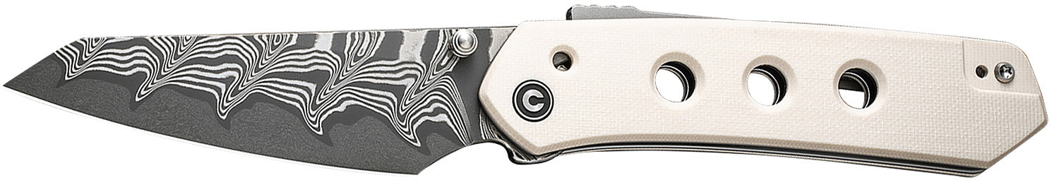 Civivi Vision FG C22036-DS1 3.54" Folding Reverse Tanto Damascus Blade, Ivory G10 Handle