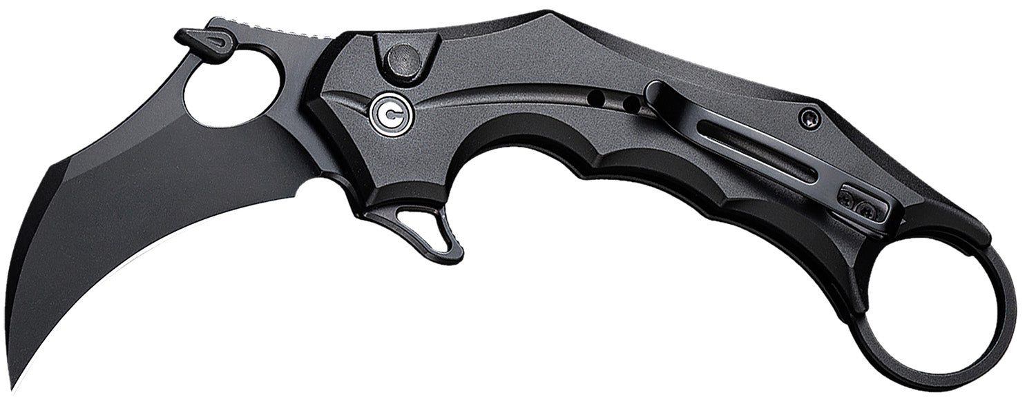 Civivi Incisor II C16016B-1 2.02" Folding Karambit Black Nitro-V Blade, Black Aluminum Handle with Finger Ring