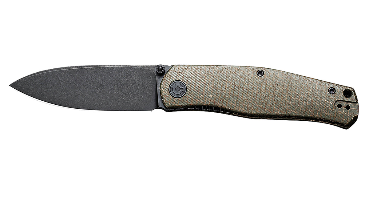 Civivi Sokoke EDC C22007-2 3.35" Folding Drop Point Black Stonewashed 14C28N Blade, Green Burlap Micarta Handle