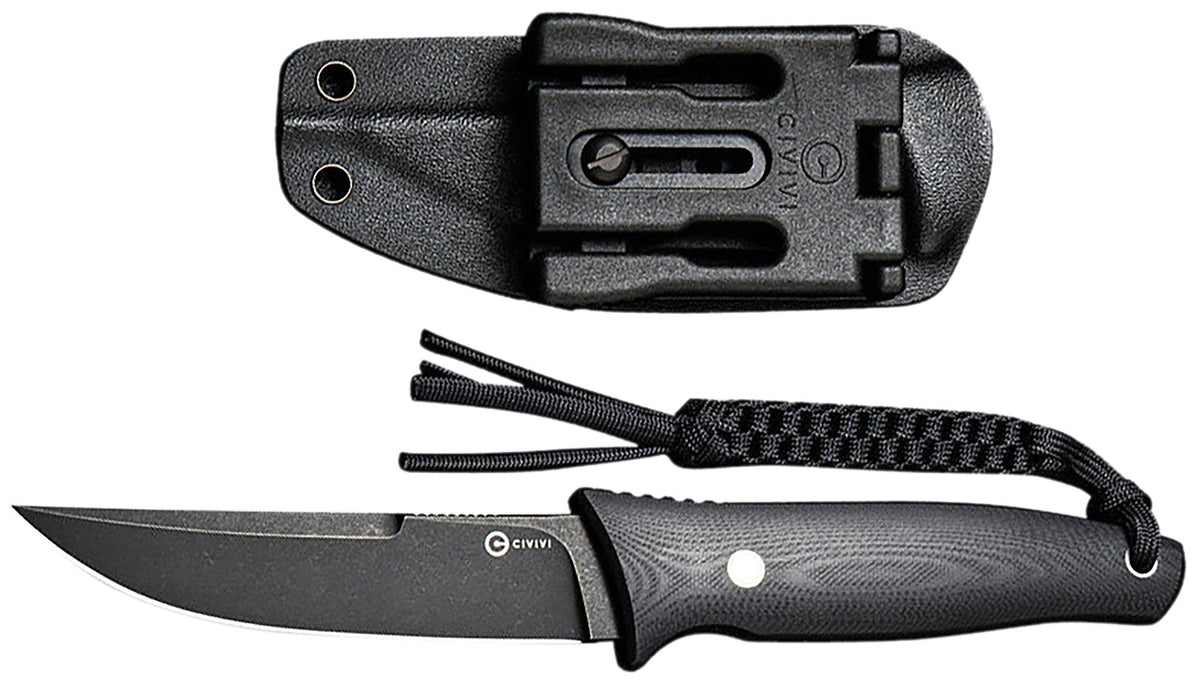 Civivi Tamashii C19046-3 Fixed Blade Knife 4.07" Straight Back Black Stonewashed D2 Steel Blade Black G10 Handle