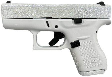 Glock UI4250204NFRST G42 Gen3 Sports South Exclusive 380 ACP 6+1 3.25" Black Steel Barrel, Frost Glitter Cerakote Serrated Steel Slide, Frost Cerakote Polymer Frame, Textured Polymer Grip, USA Made
