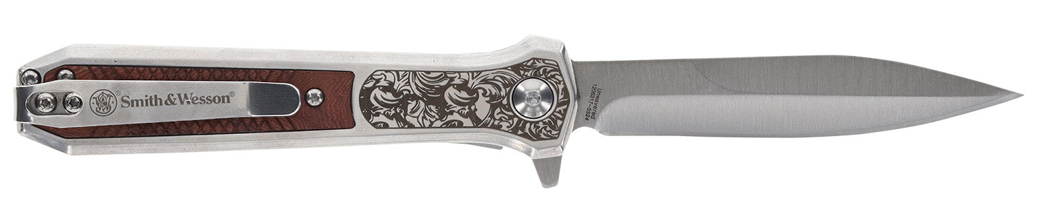 Smith & Wesson 1205011 Unwavered 3.50" Folding Dagger Plain Stonewashed 8Cr13MoV SS Blade Rosewood w/SS Scales Handle
