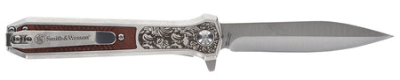 Smith & Wesson 1205011 Unwavered 3.50" Folding Dagger Plain Stonewashed 8Cr13MoV SS Blade Rosewood w/SS Scales Handle