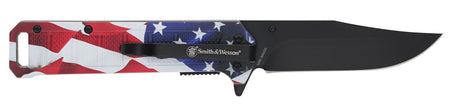 Smith & Wesson 1227078 America's Heroes Folding Knife 3.40" Plain Black Oxide Blade US Flag Handle with Bullet Knife and Gift Tin