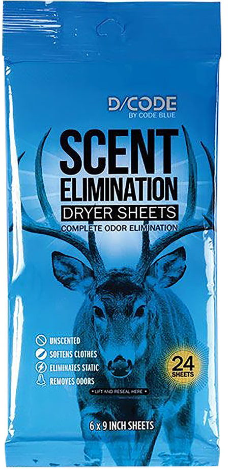 Code Blue OA1319 Scent Elimination Dryer Sheets Unscented 24 Count