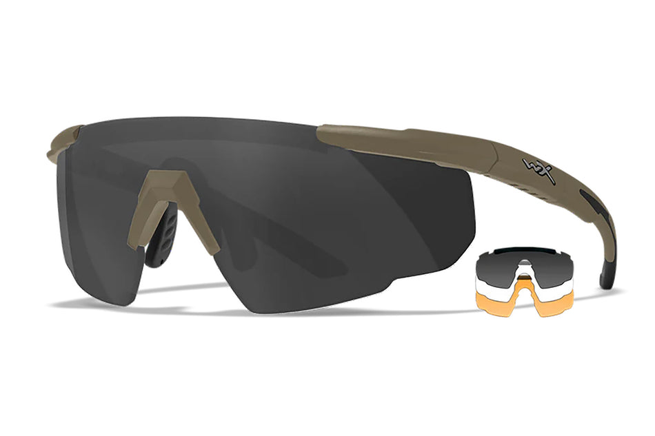 Wiley X 308T Saber Advanced Smoke Gray/Clear/Light Rust Polycarbonate Lens Matte Tan Frame Safety Glasses