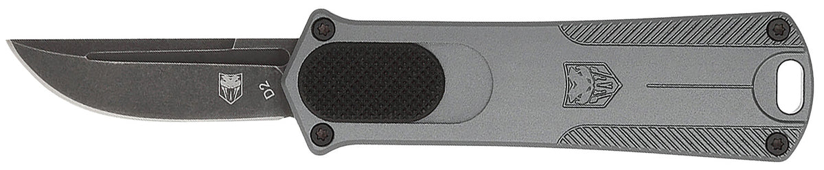 CobraTec CALI952GRYDNS California 952 CA Compliant 1.75" OTF Drop Point Black Stonewashed D2 Blade Gray Anodized Handle