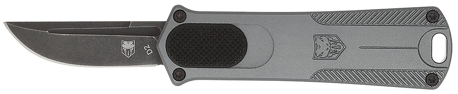 CobraTec CALI952GRYDNS California 952 CA Compliant 1.75" OTF Drop Point Black Stonewashed D2 Blade Gray Anodized Handle