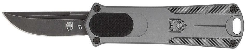 CobraTec CALI952GRYDNS California 952 CA Compliant 1.75" OTF Drop Point Black Stonewashed D2 Blade Gray Anodized Handle