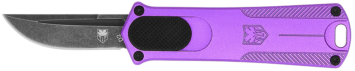 CobraTec CALI952PURDNS California 952 CA Compliant 1.75" OTF Drop Point Black Stonewashed D2 Blade Purple Anodized Handle