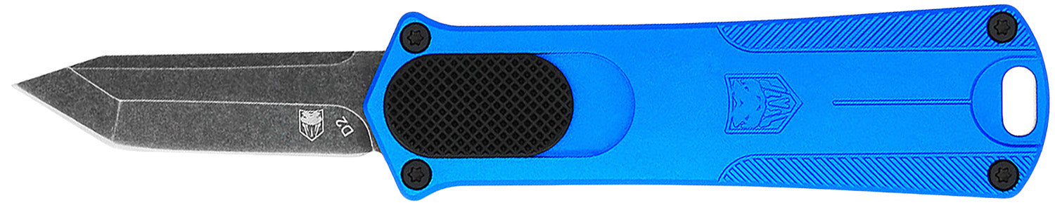 CobraTec CALI952BLUTNS California 952 CA Compliant 1.75" OTF Tanto Black Stonewashed D2 Blade Blue Anodized Handle