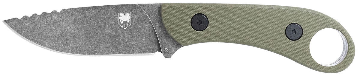 CobraTec SD2DNSODGGEN2 Skinner Gen II 3.50" Fixed Blade Stonewashed D2 Steel, OD Green G10 Scales Handle w/Finger Ring & Kydex Sheath