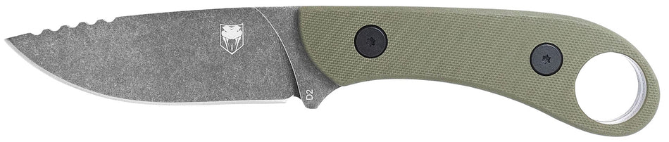 CobraTec SD2DNSODGGEN2 Skinner Gen II 3.50" Fixed Blade Stonewashed D2 Steel, OD Green G10 Scales Handle w/Finger Ring & Kydex Sheath