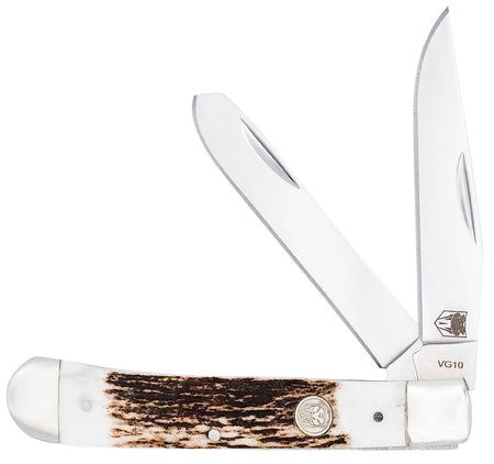 CobraTec Trapper Traditional Two Blade Folding 2.88" Clip Point & 2.94" Spey VG-10 SS Blades, Stag Bone Scales Handle