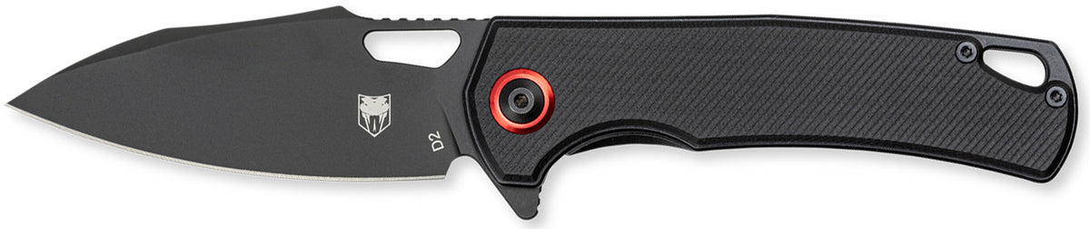 CobraTec Wolverine 3.13" Folding Drop Point Stonewashed D2 Steel Blade, Black Textured G10 Scales Liner Lock Handle