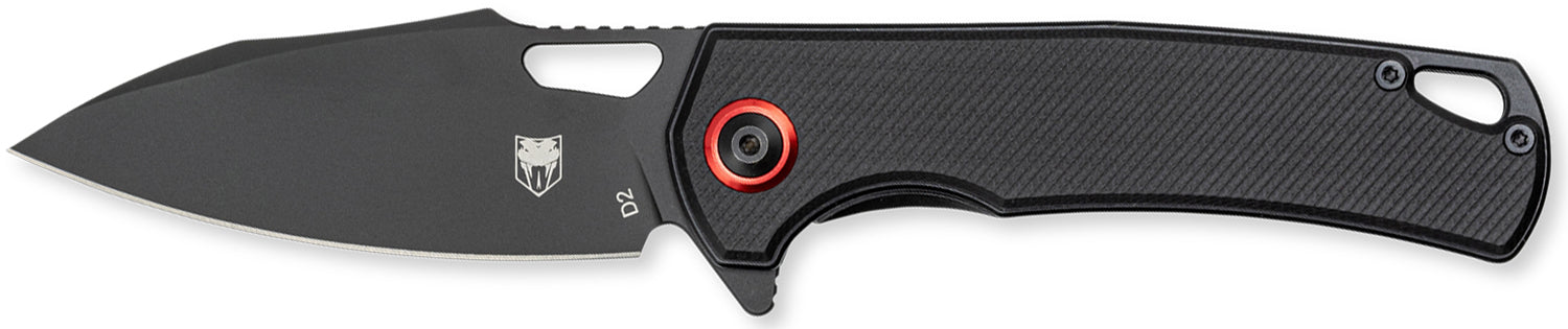 CobraTec Wolverine 3.13" Folding Drop Point Stonewashed D2 Steel Blade, Black Textured G10 Scales Liner Lock Handle