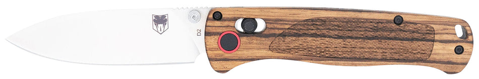 CobraTec Bar Lock 3" Folding Satin D2 Steel Blade, 4.25" Zebrawood Handle with Thumb Studs & Pocket Clip