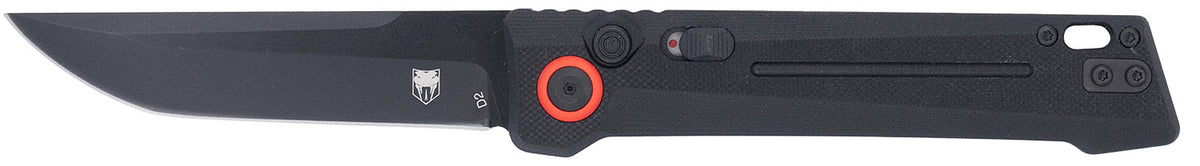 CobraTec Inferno 3.50" OTF Tanto Black TiCN D2 Steel Blade, 4.75" Black Textured Handle with Safety Switch & Pocket Clip