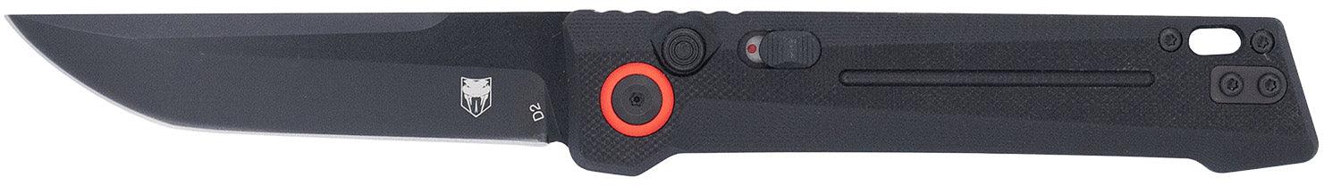 CobraTec Inferno 3.50" OTF Tanto Black TiCN D2 Steel Blade, 4.75" Black Textured Handle with Safety Switch & Pocket Clip