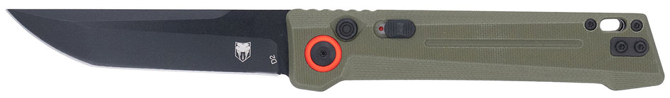 CobraTec Inferno 3.50" OTF Tanto Black TiCN D2 Steel Blade, 4.75" OD Green Textured Handle with Safety Switch & Pocket Clip