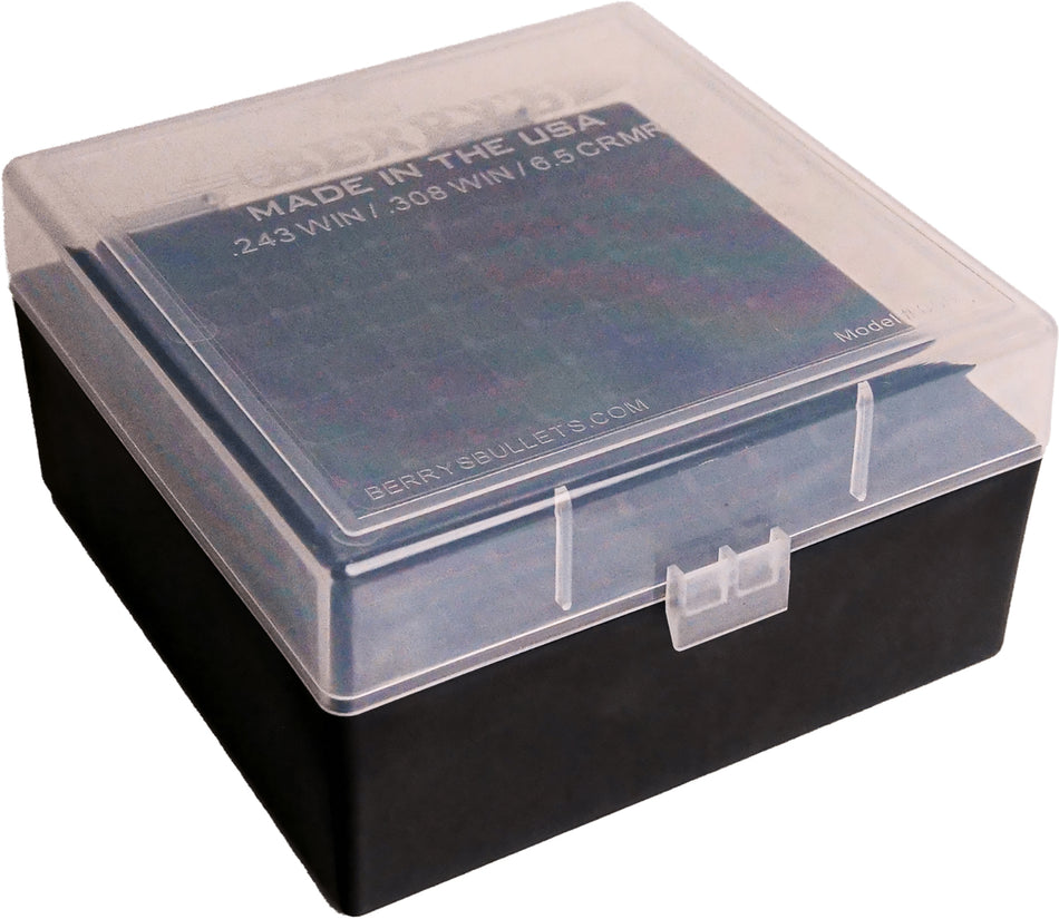 Berry's 25338 Flip-Top Ammo Box Clear/Black Polypropylene 100 Round Model 009