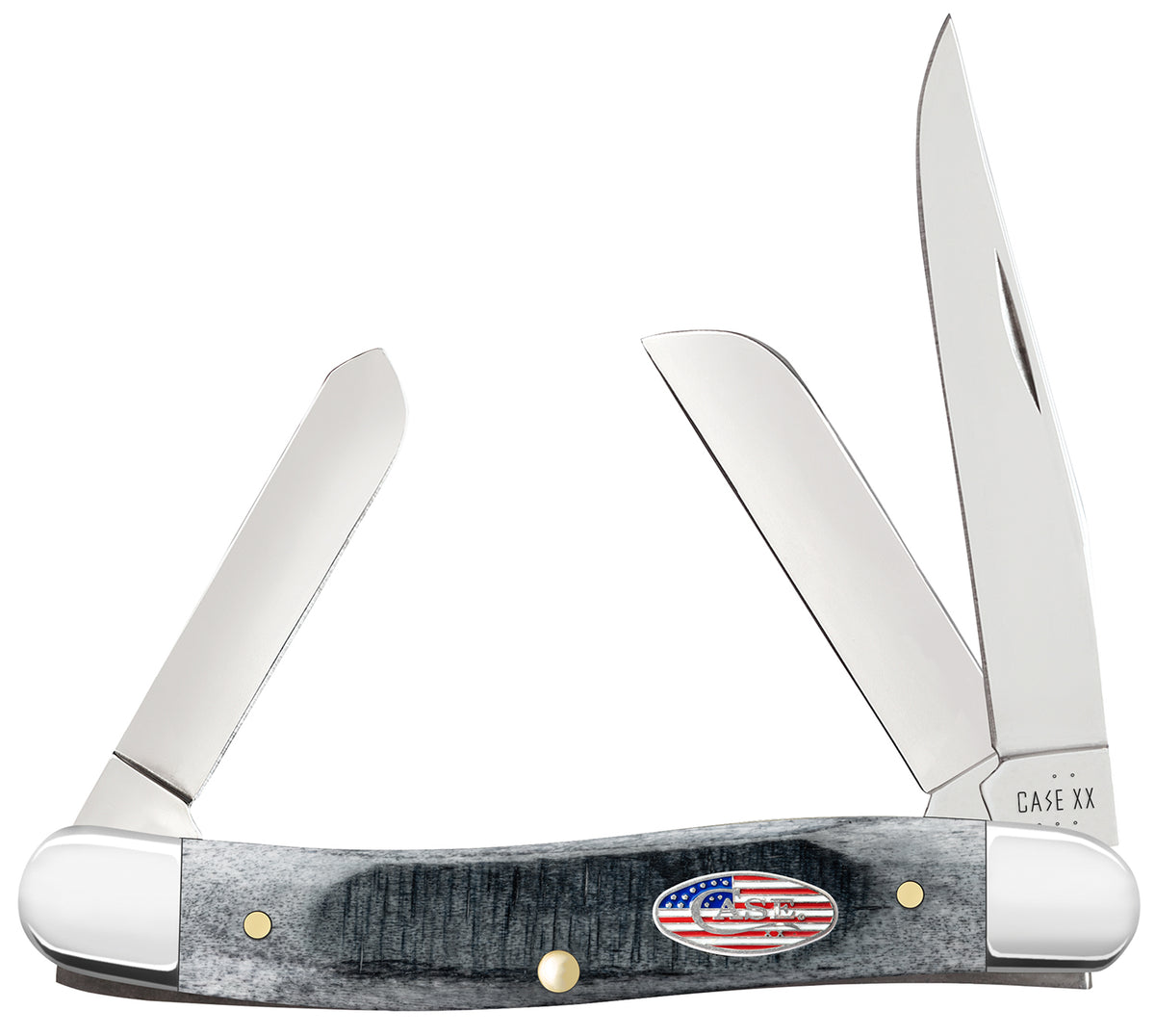Case 53061 Stockman Stars & Stripes Medium Folding Knife, Clip/Pen/Sheepsfoot Tru-Sharp SS Blades, Gray Bone Handle