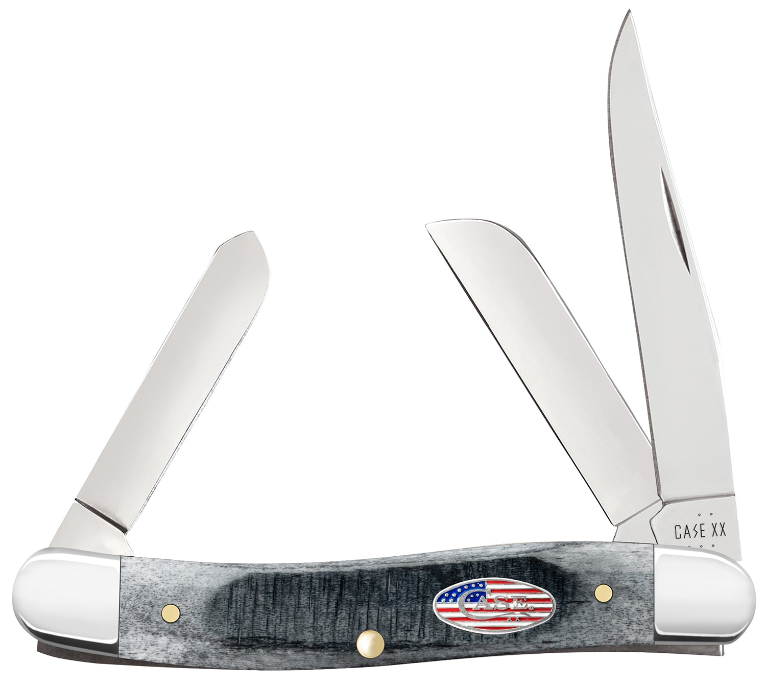 Case 53061 Stockman Stars & Stripes Medium Folding Knife, Clip/Pen/Sheepsfoot Tru-Sharp SS Blades, Gray Bone Handle