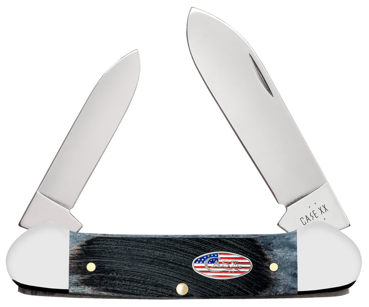Case 53065 Canoe Stars & Stripes Folding Knife, Spear Point/Pen Stainless Steel Blades, Jigged Gray Bone Handle