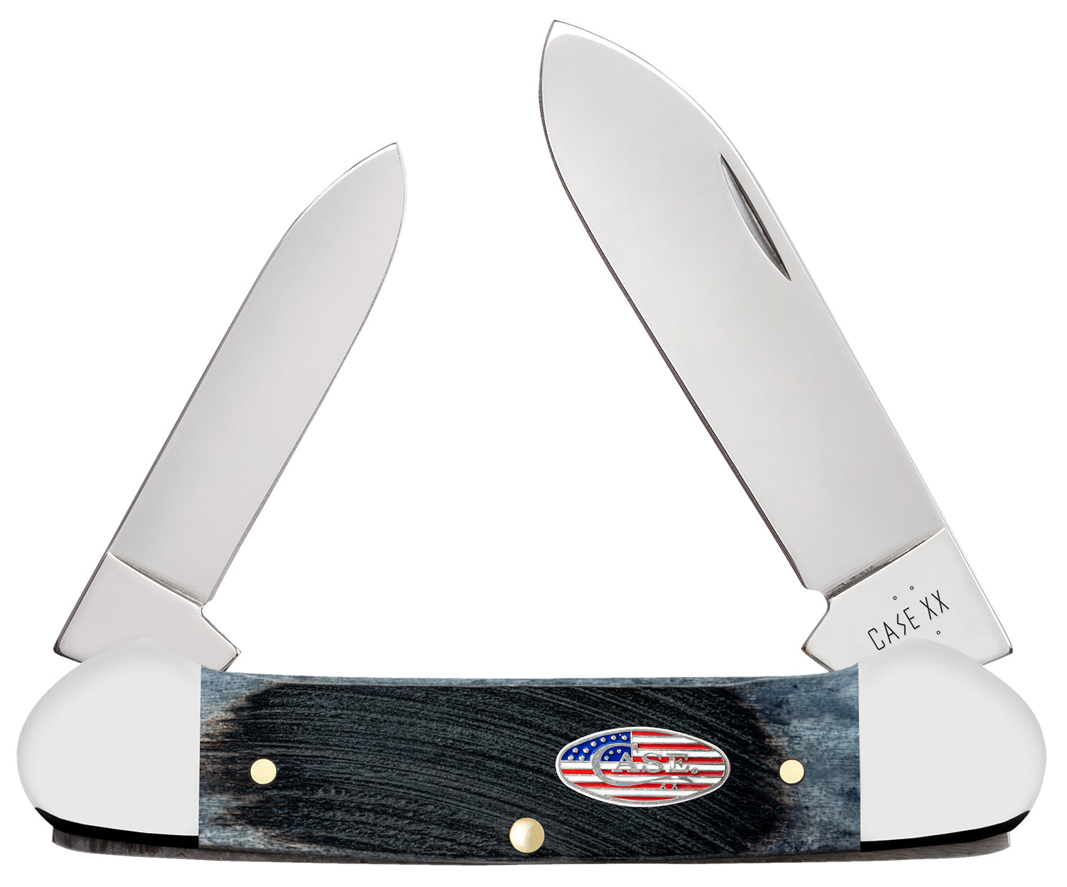 Case 53065 Canoe Stars & Stripes Folding Knife, Spear Point/Pen Stainless Steel Blades, Jigged Gray Bone Handle