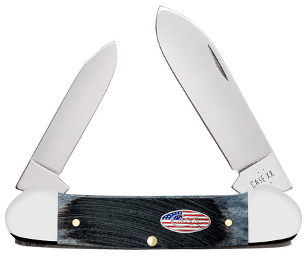 Case 53065 Canoe Stars & Stripes Folding Knife, Spear Point/Pen Stainless Steel Blades, Jigged Gray Bone Handle