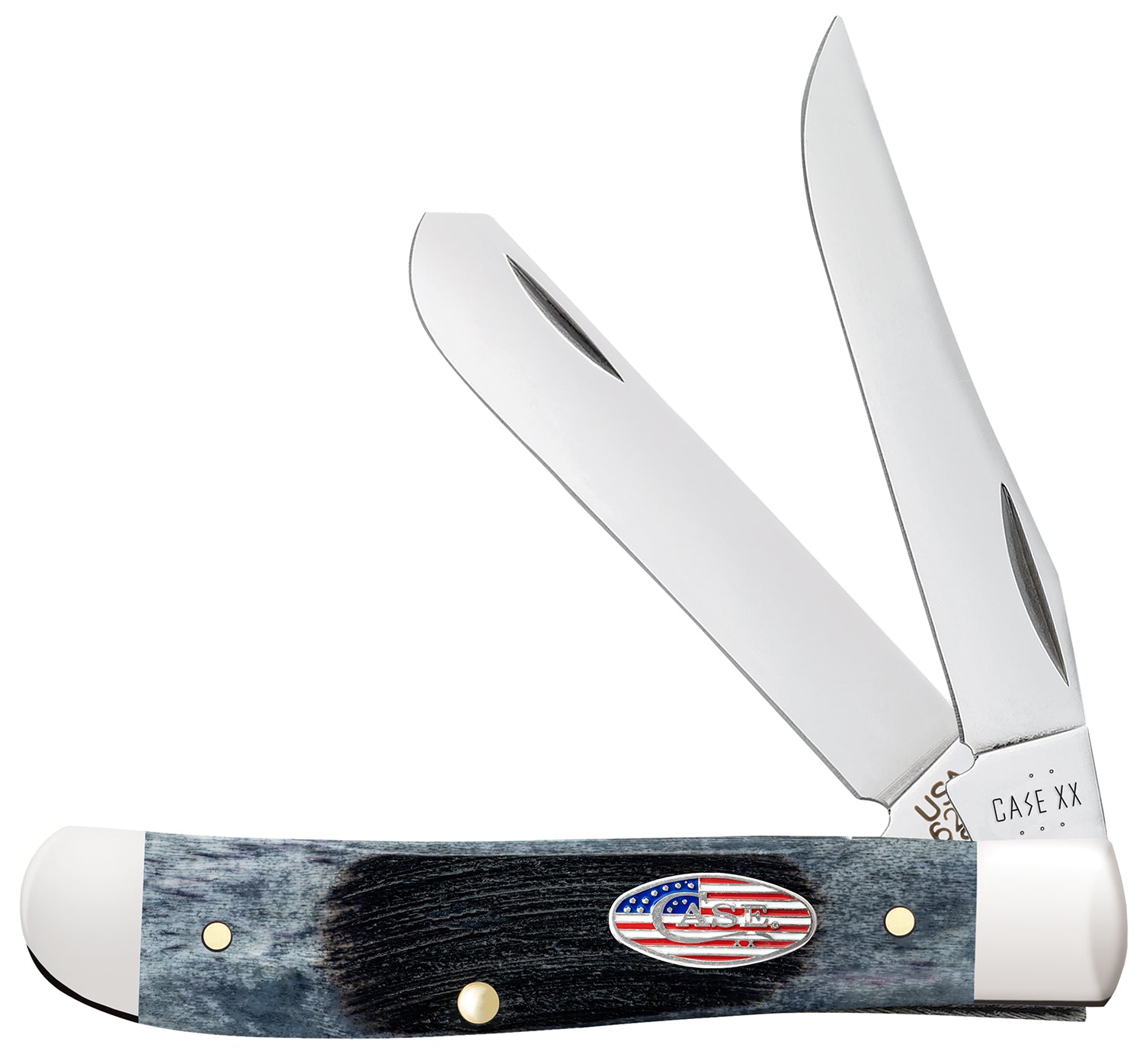 Case 53066 Mini Trapper Stars & Stripes Folding Knife, Clip/Spey Carbon Steel Blades, Jigged Gray Bone Handle