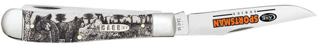 Case 81223 Sportsman Trapper Folding Knife, Clip/Spey Tru-Sharp SS Blades, Bear Engraved Natural Bone Handle