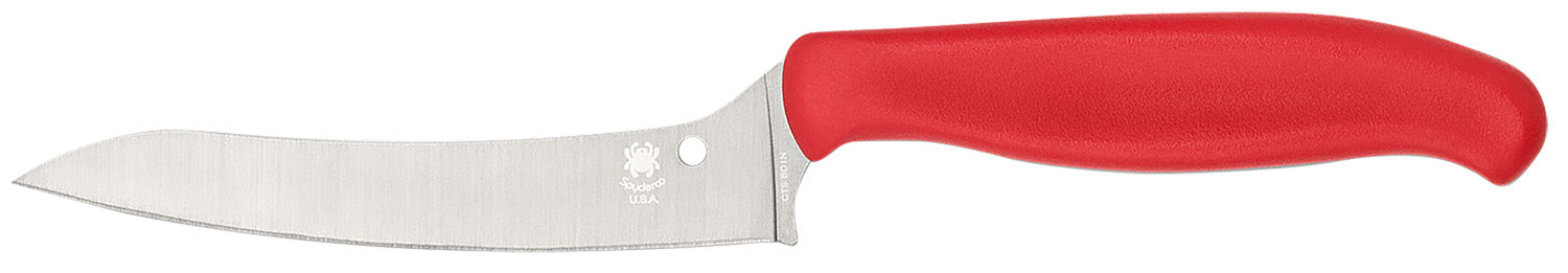 Spyderco K14PRD Z-Cut Pointed Fixed Knife 4.40" Plain Stonewashed CTS BD1N Blade, Red Textured Polypropylene Handle