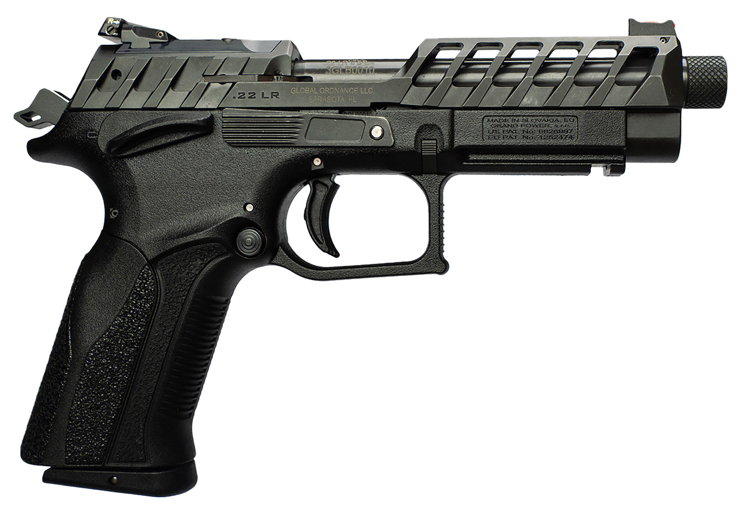 Grand Power 8588005808682 K22 X-Trim Mk23 22 LR 10+1 4.25" Black Barrel, Black Optic Cut/Serrated Slide, Black Steel Frame w/Beavertail, Interchangeable Backstrap Grip