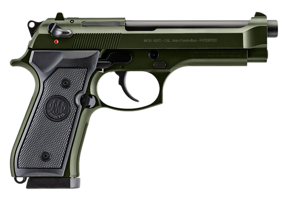 Beretta USA J92F300GR15 92FS Full Size Frame 9mm Luger 15+1 4.90" Black Steel Barrel, OD Green Cerakote Serrated Slide, OD Green Cerakote Aluminum Frame w/Beavertail, Black Textured Grip