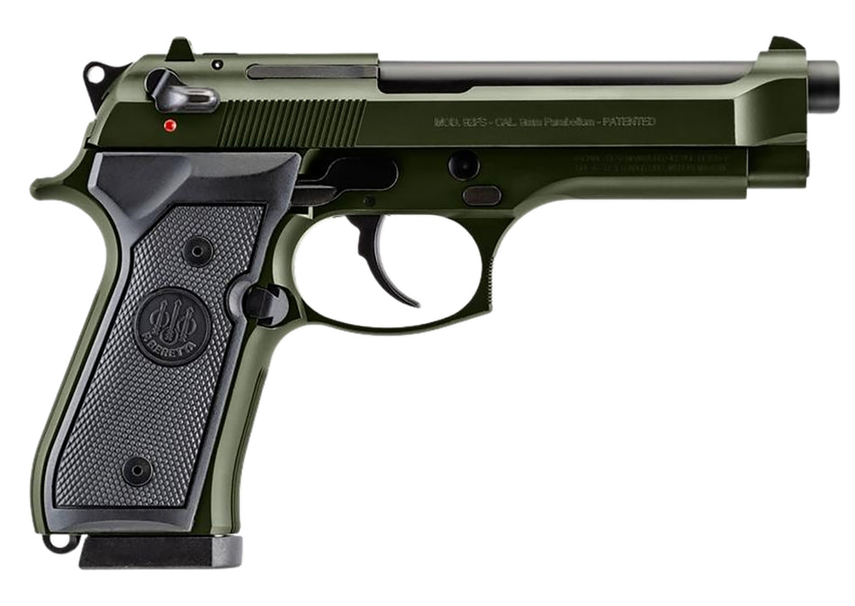 Beretta USA J92F300GR10 92FS Full Size Frame 9mm Luger 10+1 4.90" Black Steel Barrel, OD Green Cerakote Serrated Slide, OD Green Cerakote Aluminum Frame w/Beavertail, Black Textured Grip