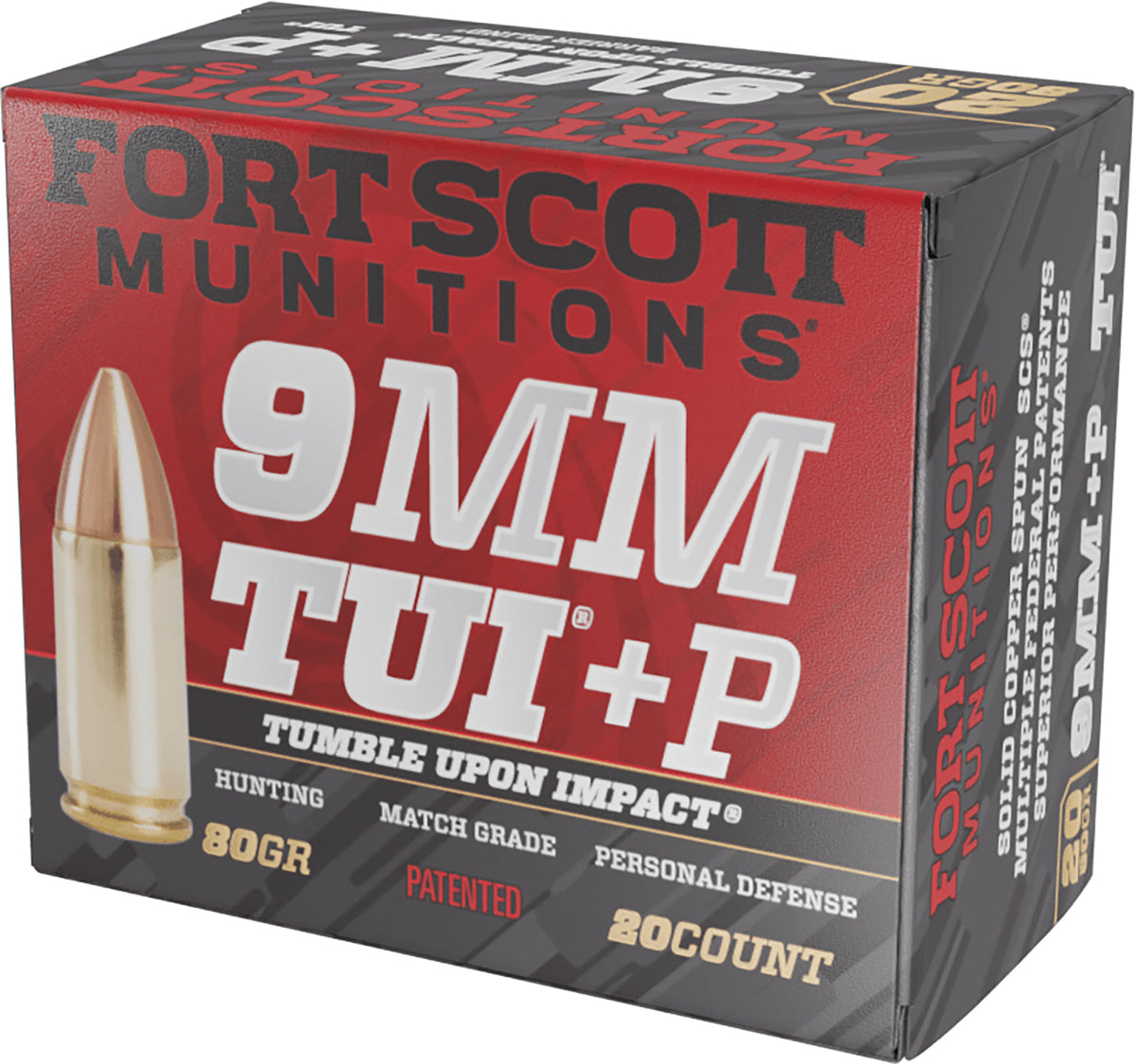 Fort Scott Munitions Tumble Upon Impact (TUI) +P 9mm Luger / Parabellum 80 gr Solid ammo