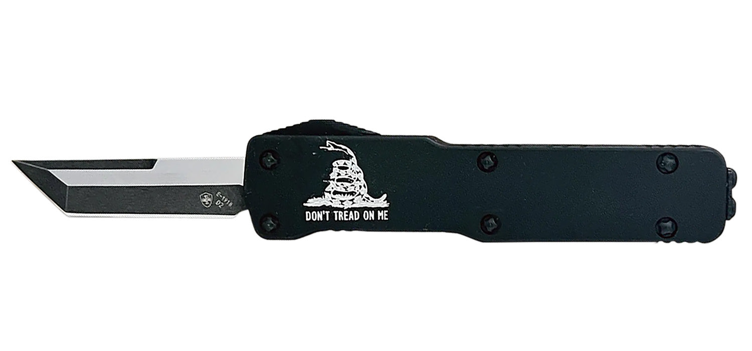 Templar Knife CADTOM221 Cali Legal Premium LW OTF Tanto Don't Tread On Me D2 Steel Blade, Black Aluminum Handle
