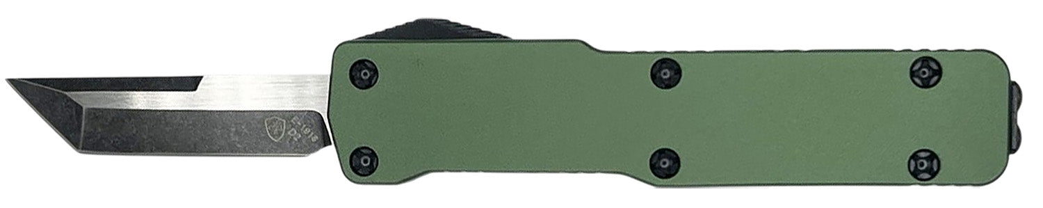 Templar Knife Premium LW 1.85" OTF Tanto Black Oxide D2 Steel Blade Green Anodized Aluminum Handle California Legal