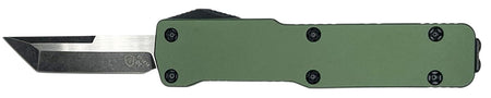 Templar Knife Premium LW 1.85" OTF Tanto Black Oxide D2 Steel Blade Green Anodized Aluminum Handle California Legal