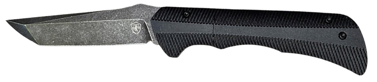 Templar Knife Auto Assist 3.25" Folding Tanto Plain Black Oxide D2 Steel Blade Black Textured Aluminum Handle