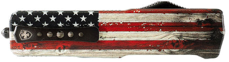 Templar Knife Premium Weighted Wood US Flag Slim 3" OTF Tanto D2 Steel Blade Painted Wood Grain Flag Aluminum Handle