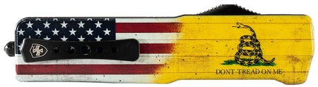 Templar Knife Premium LW Don't Tread On Me Small 3" OTF Drop Point D2 Steel Blade Yellow US Flag Aluminum Handle