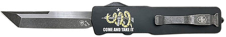 Templar Knife Excalibur Come And Take It Slim 3.25" OTF Tanto Part Serrated D2 Steel Blade Black Aluminum Handle
