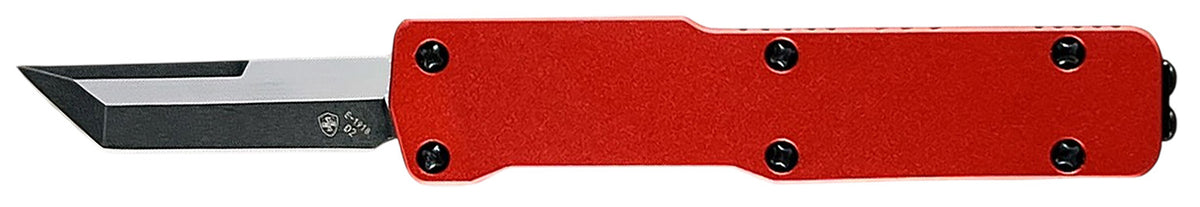 Templar Knife Premium LW Micro 1.85" OTF Tanto Plain Black Oxide D2 Steel Blade, 3.50" Red Aluminum Handle CA Legal